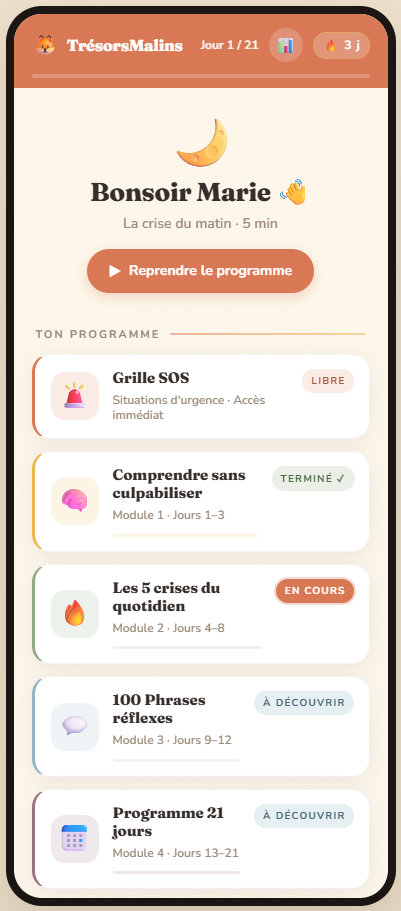 Aperçu de l'app TrésorsMalins